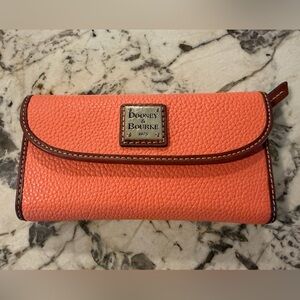 Dooney & Bourke Coral Orange and Brown Leather Wallet checkbook